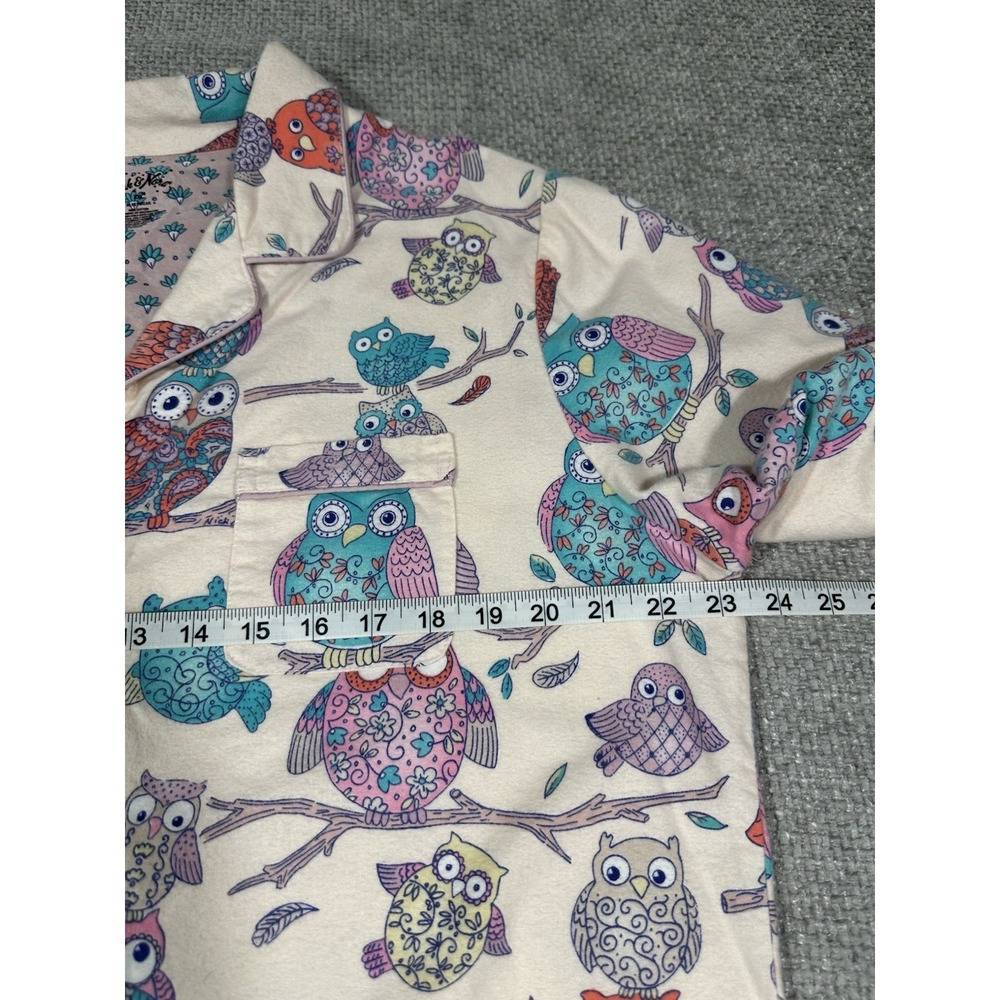Nick & Nora Pajama Top Womens XXL Pink Blue Owls Flannel Cozy Button Up - Picture 3 of 6